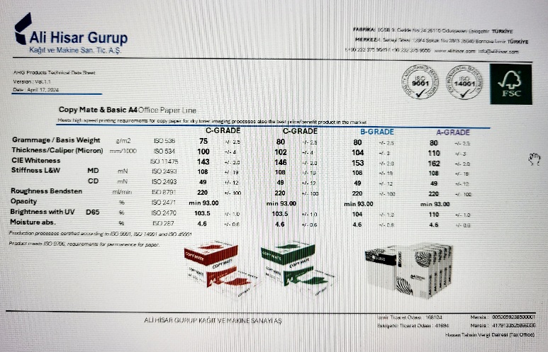Папір для друку, COPY MATE & BASIC А4, 80 г/м2, СІЕ 162%, 110 мкм, 93%, 500арк, білий